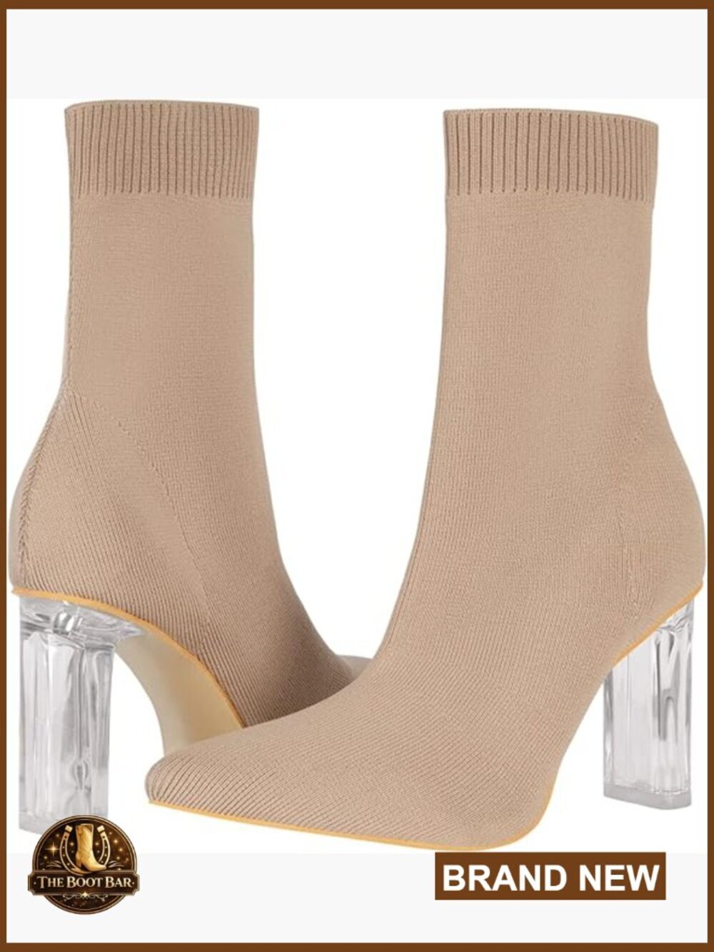 Knit Sock Ankle Boots Pointed Toe Clear Mid Heel Slip-on Stretch Booties